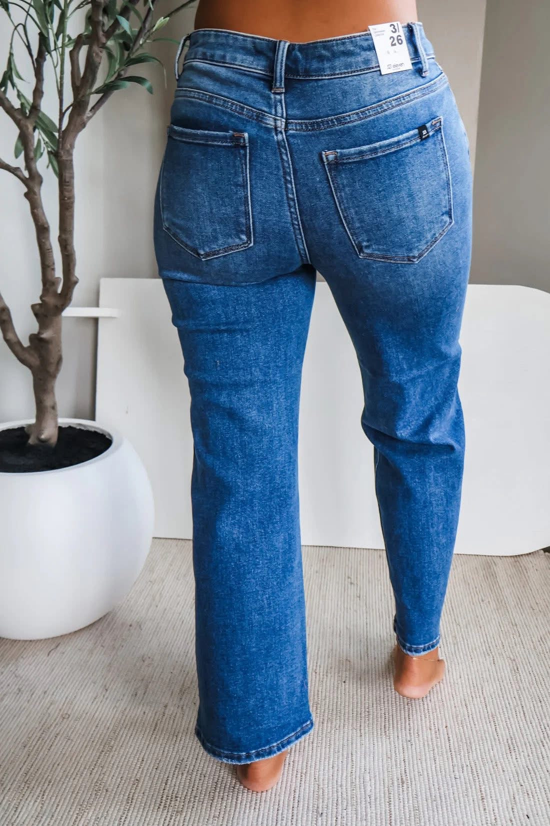 Dark wash straight jeans