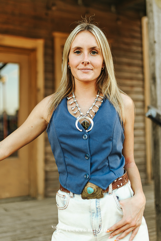 Blue button down vest