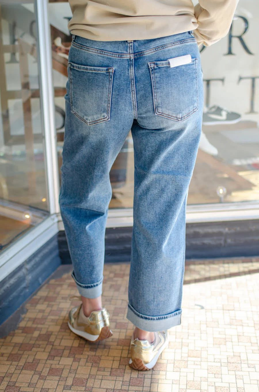 Mid-rise Ankle Boyfriend turn up cuffed Jeans