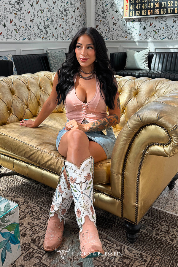Western suede lace-up halter corset top