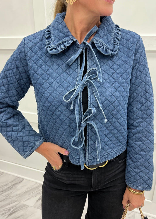 Denim ruffle quilted jacket