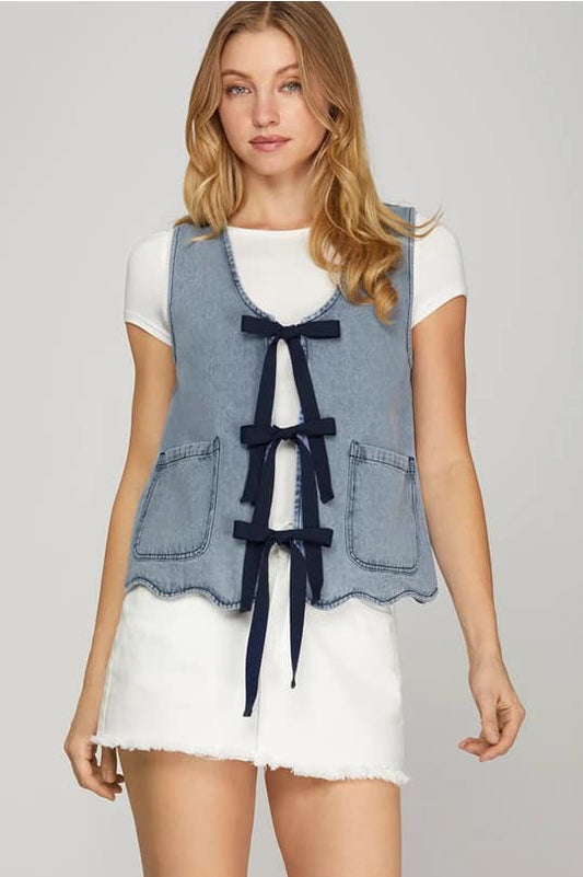 Denim bow tie vest