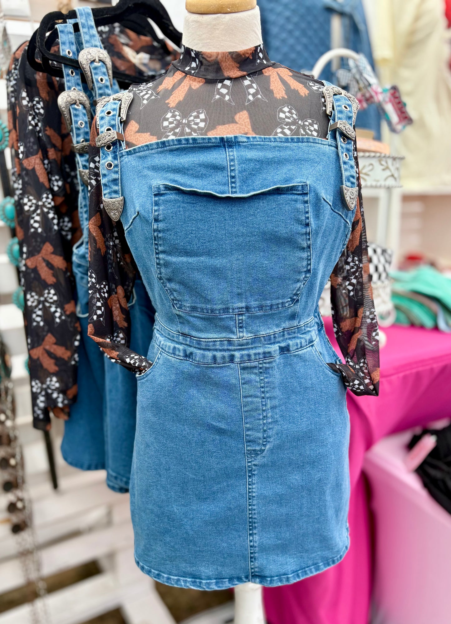 Checker & Cheetah Bow Mesh Top