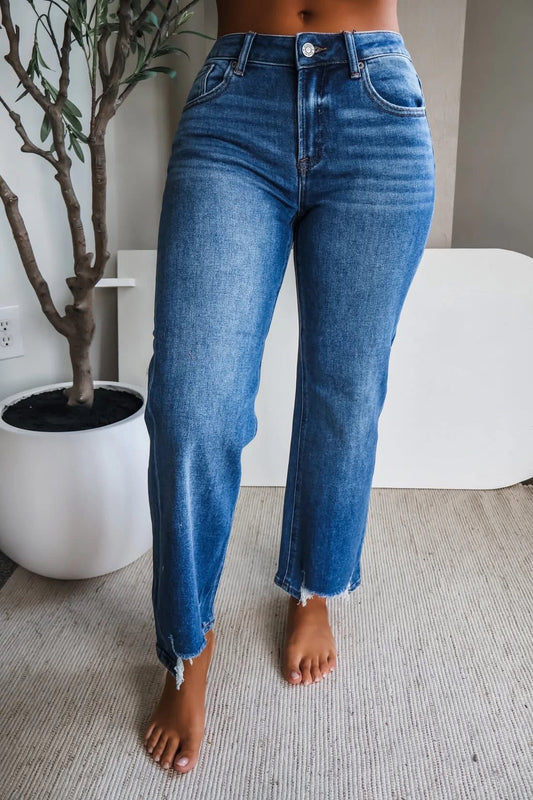 Dark wash straight jeans