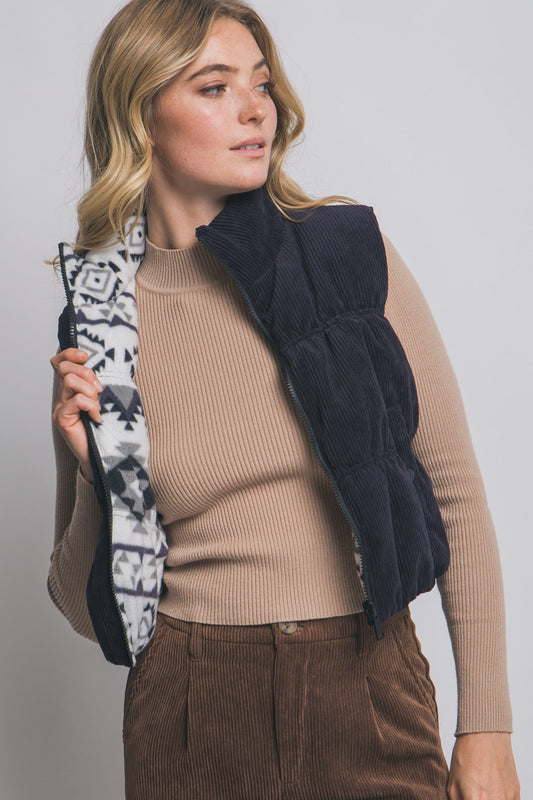 Aztec Reversible Corduroy Puffer Vest