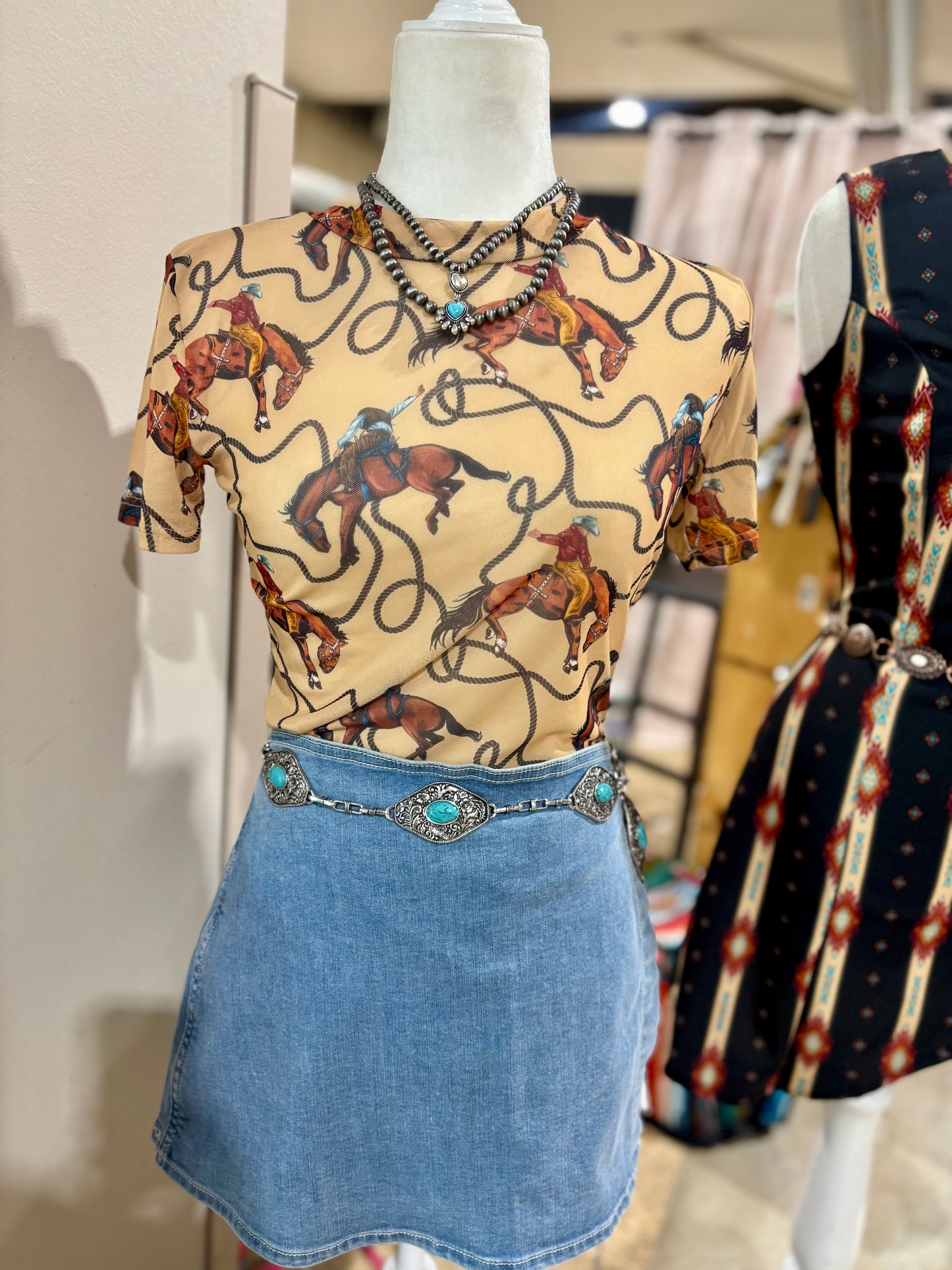 Horses & Lassos Mesh Top
