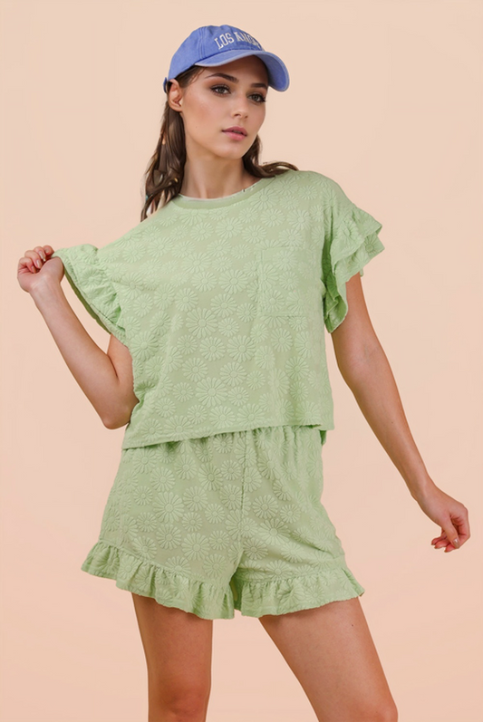 Floral Textured Ruffled Set