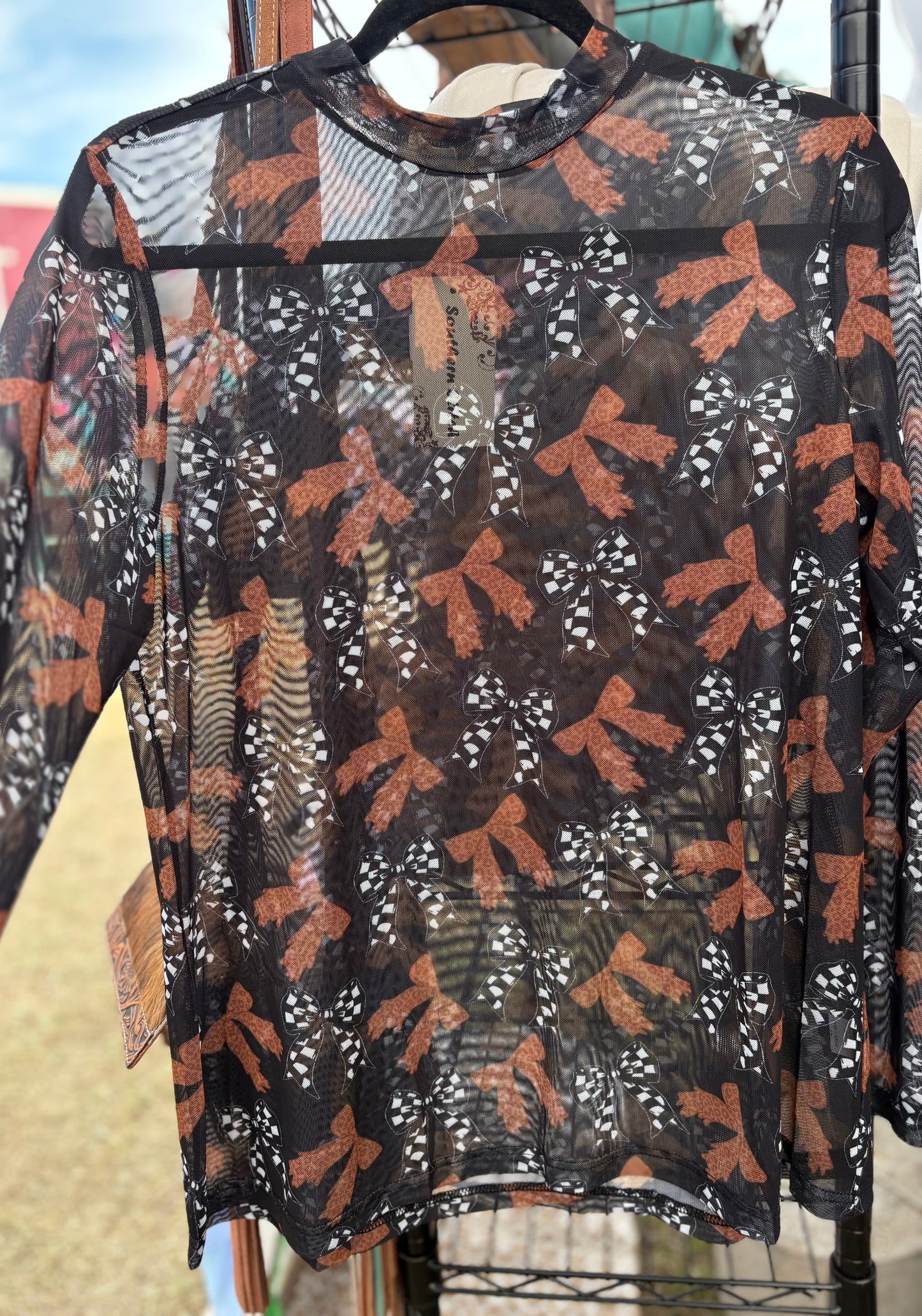 Checker & Cheetah Bow Mesh Top