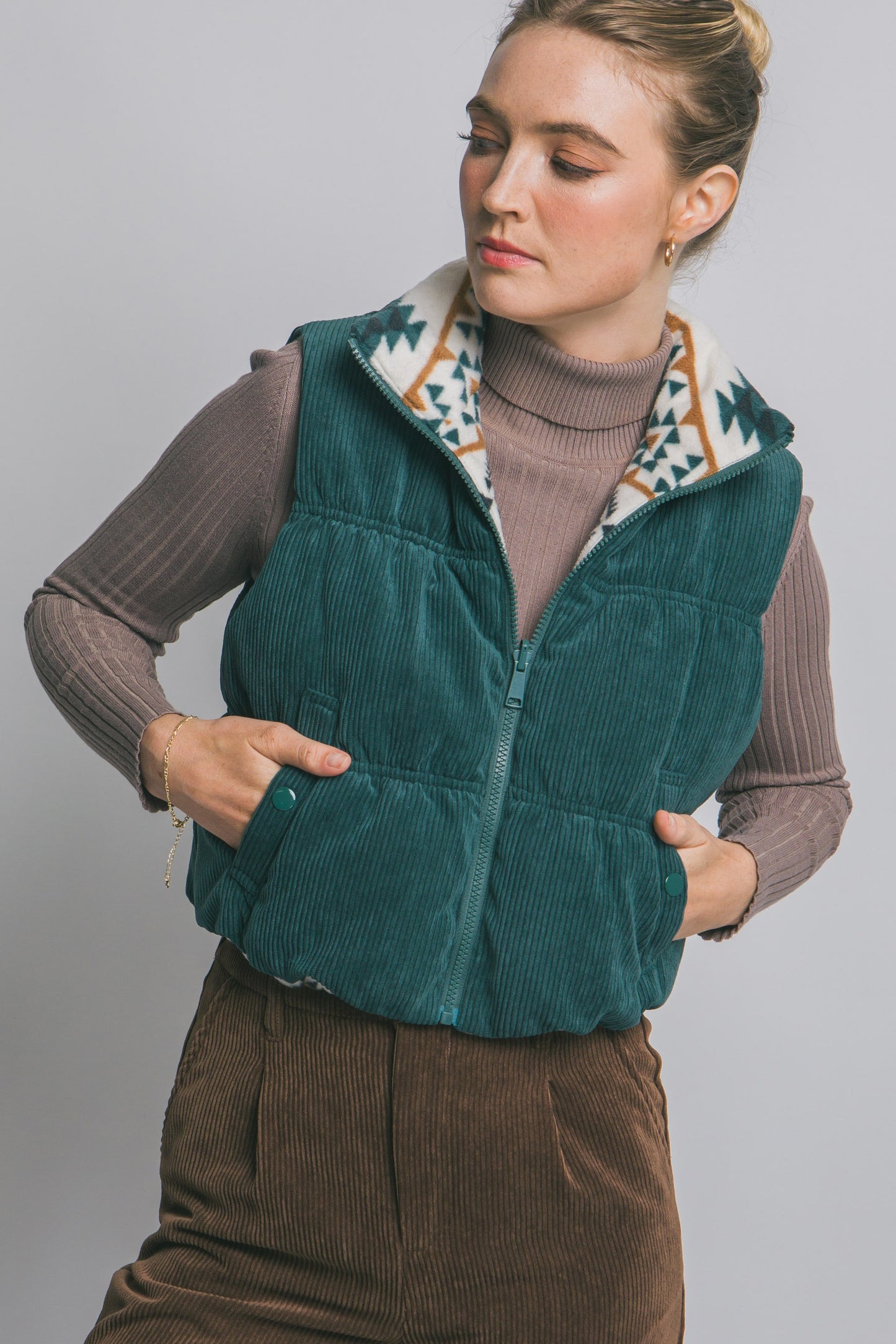 Aztec Reversible Corduroy Puffer Vest