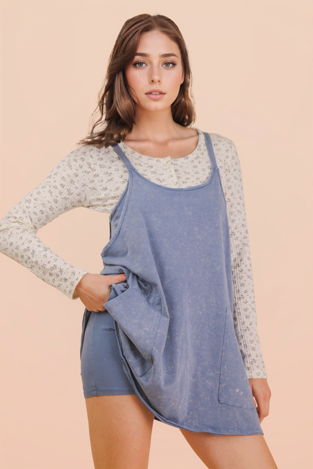 Mineral Washed Mini Dress with Shorts