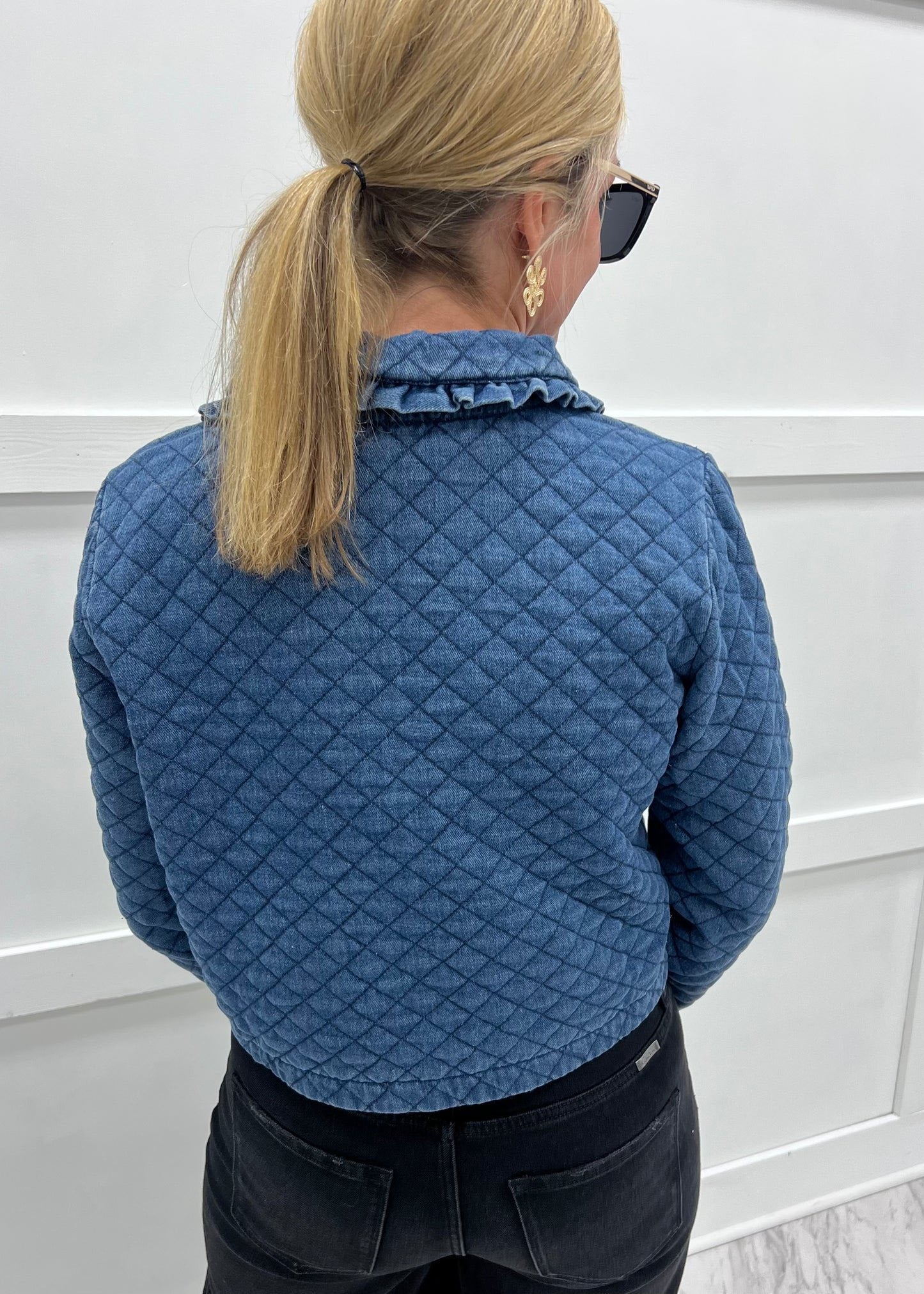 Denim ruffle quilted jacket
