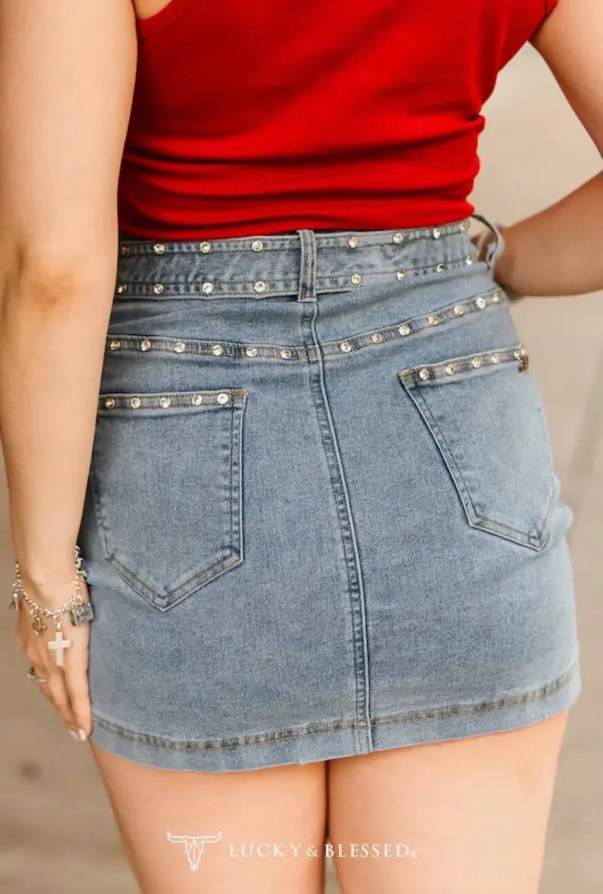 Denim Rhinestone Western Buckle Skirt
