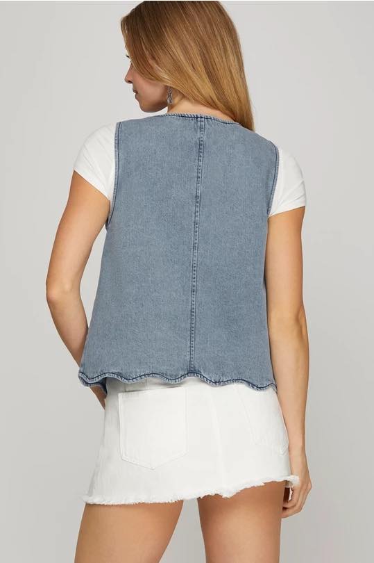 Denim bow tie vest