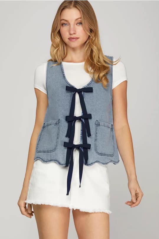 Denim bow tie vest